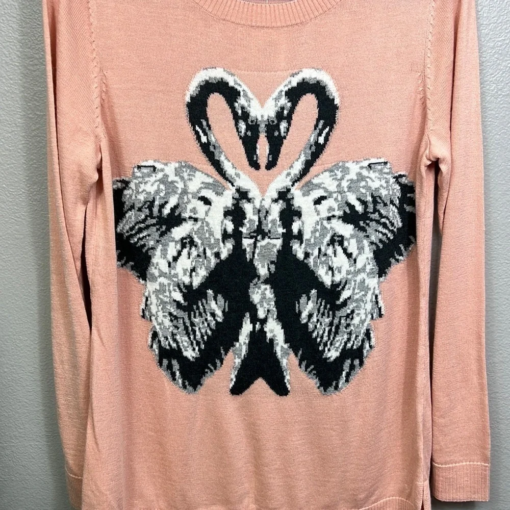 NWT Maison Jules Sweatshirt Crew Swan Motif Pink Gray Long Sleeve XL Feminine - Picture 2 of 12